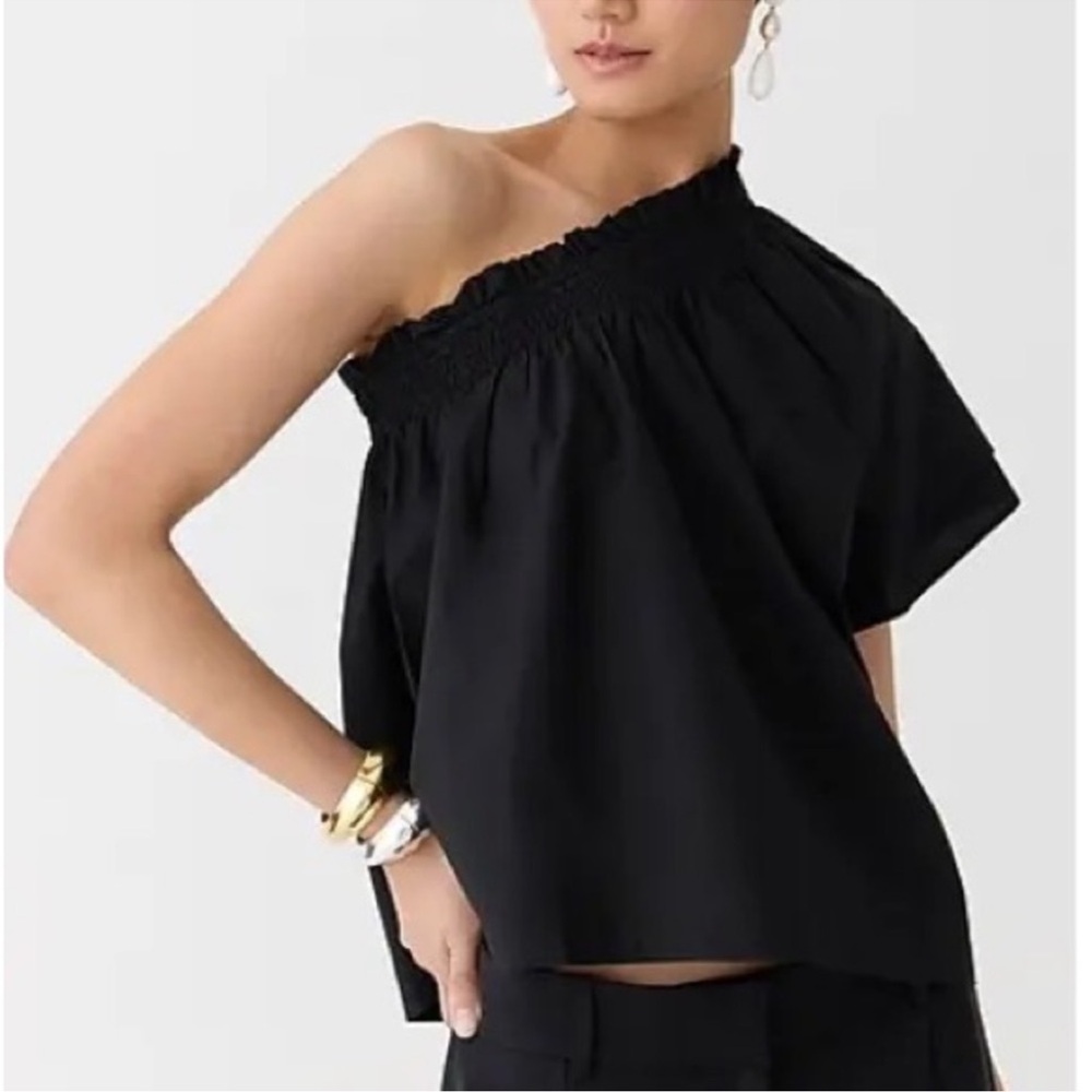 J. Crew Black One-Shoulder Smocked Top